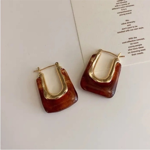 Vintage Geometric Resin Hoop Earring Acrylic U-Shaped hoop endless New In style - Picture 8 of 9